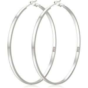 Sterling Silver Hoop Earrings Large Silver Hoop Earrings For Women Hypoallergenic Silver Hoop Earrings Lightweight 30/40/50/60/65/70mm - Neuf