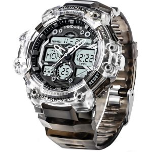 Montre Homme Montre Digital Sport Homme,Lumière Led 7 Couleurs,Grand Écran Analogique Digital Montre Étanche Avec 3 Alarmes,Compte Rebours,Chronomètre Et Heure Double Montres Militaires.[J406] - Neuf