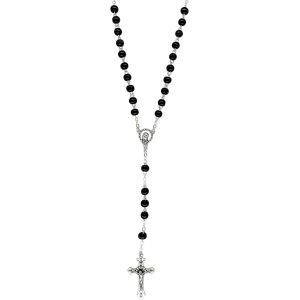 Kal-Chapelet Pri&egrave;re Bois Catholique Homme Et Femme - Collier De Perles En Bois Noir Et Croix Plaqu&eacute; Argent - Neuf