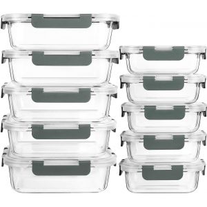 Mevronisshop-Mcirco Recipient En Verre,Bo&icirc;tes Alimentaires Lot De 10 1040ml+370 Ml, Anti-Odeur, Sans Bpa, Pour Four, Micro-Ondes, Lave-Vaisselle, Cong&eacute;lateurt - Neuf