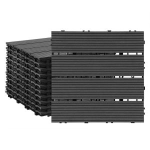 Lot de 22 WPC Dalles de terrasse 4 lattes 2 m&sup2;, 30 x 30 cm, Dalles clipsables Composite bois Anthracite - Neuf