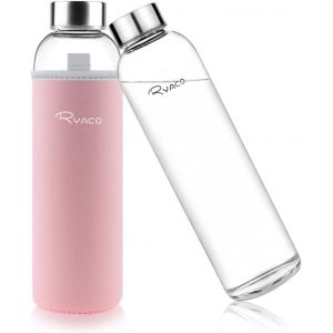 Eryi-Bouteille En Verre 550 Ml/750 Ml/1000 Ml/1l, Bouteille En Verre Borosilicaté Avec Housse De Protection, Sans Bpa, Bouteille D'eau En Verre Avec Brosse Éponge, Lavable Au Lave-Vaisselle - Neuf