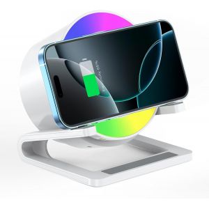 CMJAAGUR-15W Chargeur Sans Fil Avec Bluetooth Enceinte Musique, Qi Chargeur Induction Support Avec Tactile Sensible Lampe De Chevet, Idée Cadeau Ado, Mère, Anniversaire, Noël[M2157] - Neuf