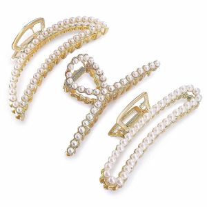 Grande Pince À Cheveux Pearl Claw Pour Les Femmes Et Les Filles,4,5 Pouces En Alliage De Zinc Big Banana Hair Claw Pour H Épais - Neuf