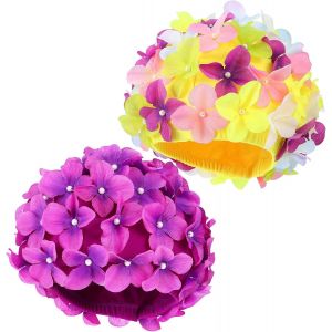 meimie-Lot De 2 Bonnets De Bain Pour Femme - Manuel D'Utilisation - Strass - Motif Pétales De Fleurs - Style Rétro - Pour Nageurs Et Femmes - Neuf