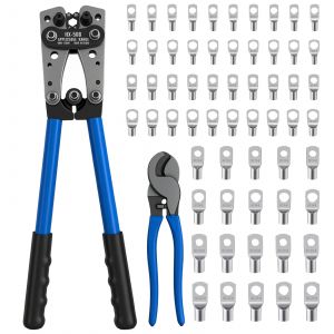 Pinces de sertissage de terminal de c&acirc;ble HX-50B, sac professionnel de sertissage d'outil &eacute;lectrique de sac de c&acirc;ble de batterie, avec terminaux anneaux de coupe-c&acirc;ble 60pcs - Neuf