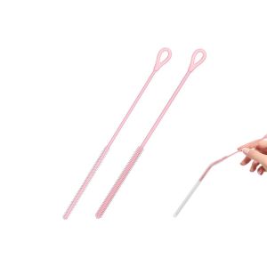 Lot de 2 brosses de nettoyage en silicone pour pailles en verre et en m&eacute;tal, avec manche antid&eacute;rapant. - Neuf