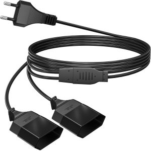 2M Rallonge de Câble d'alimentation, Câble D'extension 2 en 1 Européenne vers Double Prise Européenne de Type C, 0,75 mm² Max. 2.5A/250V pour Lampe de Projecteur de Moniteur D'ordinateur de TV PC - Neuf