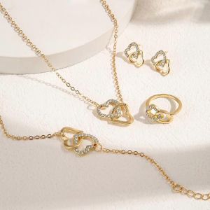 17km Pendentif Coeur Couleur Or Pour Femmes Filles Clavicule Chaîne Collier Boucle D'oreille Bracelet Bague Mode Minimaliste Mariage Bijoux - Neuf