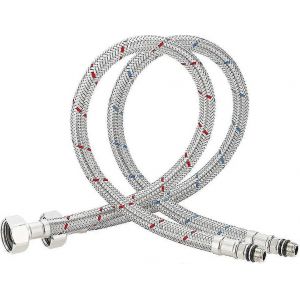 2 Pcs (1/2 60cm) Tuyau de remplacement pour acier inoxydable Sanitaire Flexible Robinet de cuisine en acier inoxydable Tuyau tressé Double entrée d'eau En acier inoxydable - Neuf