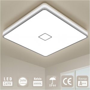 Luminaire Plafonnier Led Salle De Bain Lampe Plafond 24w 2050lm Ip44 4000k Blanc Naturel Brillant Moderne Plafonnier Led Carré Lumiere Interieur Pour Cuisine Salon Chambre Balcon Couloir Bureau - Neuf