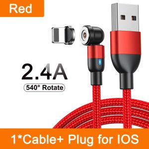 C&acirc;ble Magn&eacute;tique 3m 540 Rotation Aimant Chargeur Micro Usb Type C C&acirc;ble T&eacute;l&eacute;phone Portable Fil Cordon Pour Iphone Samsung Xiaomi Redmi-1m-Red For Iphone - Neuf