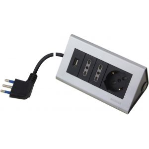 CHENG-POLY POOL - PP2594;2 Bloc multiprises de bureau - Multiprise 2 prises bivalentes, 1 prise USB et 1 prise Schuko - Bloc multiprises équipée de câble de 2 m - Neuf