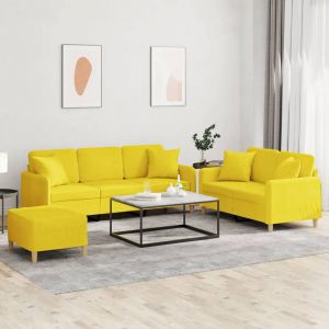 Prolenta Premium - Ensemble De Canap&eacute;s 3 Pcs Avec Coussins Jaune Clair Tissu - Neuf