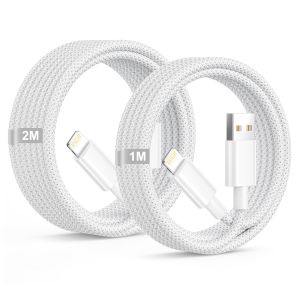 KALANKA-Cable iPhone Charge Rapide 1M+2M Lot de 2, Apple Certifi&eacute;s MFi Cable Chargeur iPhone cable Lightning USB Nylon Durabilit&eacute; C&acirc;ble Lightning Fil Chargeur pour Apple iphone 14 13 12 11 Pro Max 8 - Neuf