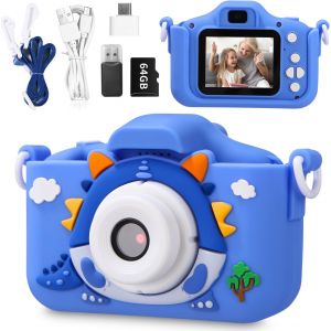 KALANKA-Appareil Photo pour Enfants, 2.0 Pouces Enfant Appareil Photo Numérique, 64G SD Carte,Mini Caméra Rechargeable Caméscope Cadeau Jouet Filles Garçons de 3 à 10 Ans, vidéo HD 1080p - Neuf