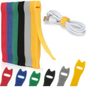 MEVRONISSHOP-Lot de 120 Serre C&acirc;ble R&eacute;utilisables en Nylon, 150 MM x 12 MM Attaches de C&acirc;ble R&eacute;glables &agrave; Crochet et Boucle, Gestion des C&acirc;bles pour Bureau, Maison, Jardin et autres - 6 Couleurs Mixte - Neuf