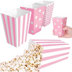 lbgwp60-45 Pièces Sacs De Pop-Corn, Boîtes De Popcorn, Cas De Pop-Corn, 3 Modèles Papier Carton Pliable Conteneur De Bonbons Pour Les Soirées Cinéma, Carnaval, Vacances, Fêtes, Théâtre (Rose) - Neuf