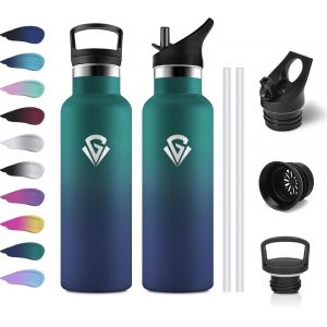 Tzf-Gourde Isotherme 500ml, Bouteille Isotherme Double Paroi, Gourde Inox Aver Paille, Sans Bpa, &Eacute;tanche & R&eacute;utilisable, Bouteille Isotherme Pour Enfant, Sport De Plein Air, L'&eacute;cole, Bureau, Ext&eacute;rieu - Neuf