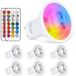 Ampoule Led Gu10 Spot Ampoules 6w Changement De Couleur Rgbw Dimmable Par 21touches T&eacute;l&eacute;commande Rgb Blanc Chaud 2700k 540lm 50w Ampoules Halog&egrave;nes Equivalent (Pack Of 6) - Neuf