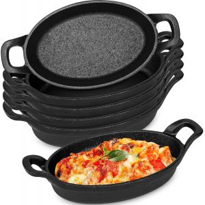 Subzonal-Lot De 6 Mini Po&ecirc;les Ovales En Fonte 15,3 X 9,8 Cm &iquest; Petites Casseroles Individuelles En Fonte, Plats &Agrave; Gratin, Po&ecirc;lons Pour La Cuisson, La P&acirc;tisserie, Le Grill Ou Le Service &Agrave; Table - Neuf
