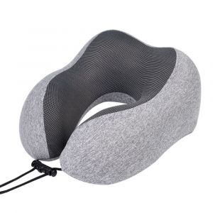 Oreiller de voyage en mousse à mémoire de forme, coussin de voyage amélioré pour avion, appui-tête pour dormir, accessoires d'avion portables, gris clair - Neuf