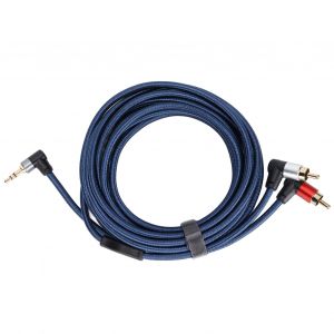 Cable audio coude 3,5 mm male vers 2 RCa males, connecteur en alliage d'aluminium et nylon, 5 m - Neuf