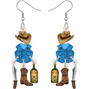Kal-Boucles D'oreilles Pendantes Amusantes En Acrylique Avec Chapeau De Cowboy Et Cowgirl - Style Bohème - Musique Country - Bijoux Faits À La Main - Cadeaux Pour Femme - Breloques Rodéo - Neuf