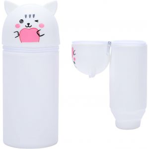 ERYI-Trousse 2 En 1 En Silicone - Pour Papeterie - Unisexe - Capacité : Trousse À Crayons - Trousse À Maquillage - Cadeau Scolaire Pour Enfants, Chat, Kawaii - Neuf
