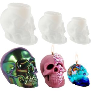 TEPPC-Lot de 3 moules &agrave; bougie en forme de t&ecirc;te de mort - En r&eacute;sine &eacute;poxy 3D - Pour la d&eacute;coration de la maison - Neuf