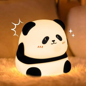 Panda Veilleuse Enfant, Lampe En Silicone Avec Lumi&egrave;re Chaude Dimmable Progressive & Lumi&egrave;re De 7 Couleurs, 1200 Mah Rechargeable Veilleuse B&eacute;b&eacute;, Fonction Minuterie, Lampe De Chevet Pour Enfant - Neuf