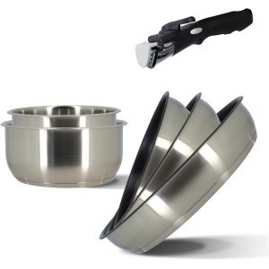 Jexnovashop-Batterie De Cuisine Amovible 6 Pi&egrave;ces En Inox Iris - 3 Po&ecirc;les + 2 Casseroles + Poign&eacute;e Amovible S&eacute;curitaire - Tous Feux Dont Induction - Acier Inoxydable - Sans Pfoa/Sans Bpa - 7930018 - Neuf