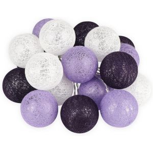Guirlande lumineuse LED boules de coton-3,5 m-Pour filles,enfants,bébés,adolescents,lit de maison,rampe d'escalier,décoration de chambre-USB et piles-Violet-Diamètre 6 cm - Neuf