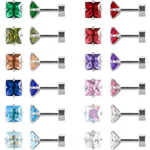 Kal-Lot De 12 Paires De Boucles D'oreilles À Tige En Acier Inoxydable Chirurgical À Dos Plat En Forme De C?ur, Étoile Carrée En Forme De Larme, Plaqué Or, Oxyde De Zirconium - Neuf