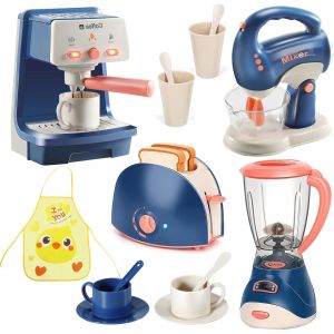 Accessoire Cuisine Enfant - Set Petit-D&eacute;jeuner Avec Cafeti&egrave;re,Mixer,Blender,Grille-Pain Et Autres Jouets Pour Enfants &Agrave; Partir De 3 &Agrave; 8 Ans - Neuf