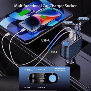 5 En 1 Chargeur De Voiture Retractable,168w Multi Prise Adaptateur Allume Cigare Usb C,5 Ports Dual Cable Rapide Charge Pd 3.0 Allume,Compatible Avec Iphone,Samsung,Xiaomi,Gps,Tablette - Neuf