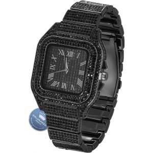 Eryi-Diamants Montre En Or,Homme Plaqué Or 18k/Or Rose/Rhodium Noir/Plaqué Platine Or Blanc 40mm Largeur Cadran Carré Quartz Avec Chaîne Cubains Bracelet Collier,Avec Boîte Cadeau - Neuf