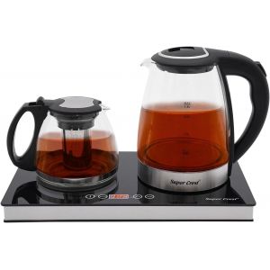 Bouilloire Électrique En Verre, 1,8 L/2 L + 1 L, Base Avec Écran Lcd Et Commande Tactile Capteur, Fonction Maintien Au Chaud, 1500 W, Théière Électrique Avec Passoire À Thé (1,8 L + 1 L) - Neuf
