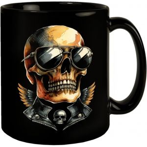 Eryi-Rocker Tasse En Forme De Tête De Mort Noire En Noir Cool Tasse Avec Lunettes De Soleil Tendance Tête De Squelette Tasse Noire Élégante Protection Solaire Tête De Mort - Neuf