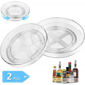 Chenquansarl-2 Pièces Plateau Tournant Cuisine Rotatif 360°, Transparent Plastique Étagère Lazy Susan Rangement Organisation Placard Pour Epices Snack Bouteille, Cosmétique, Fruit Organisateur Frigo - Neuf