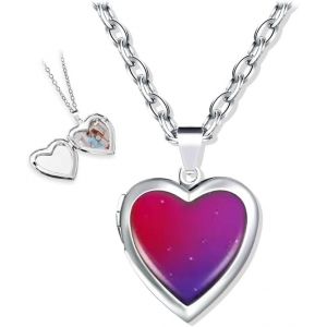 Kal-Collier Changement D'humeur,Collier Qui Change De Couleur,Collier Coeur Photo Enfant,Collier Pendentif Photo,Collier De Température,Collier Médaillon Femme,Collier Coeur Amitié Pour Cadeaux - Neuf