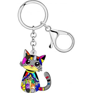 Kal-Porte Cl&eacute; Chat Acrylique Porte Cl&eacute; Voiture Anneaux Bijoux Animaux Cadeaux Pour Amoureux Des Chats Femme Fille Chaton Charms - Neuf