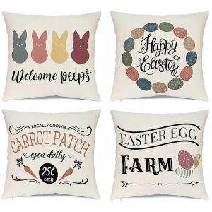 Pâques Taies D'oreiller 18 X 18 Pouces Set De 4 Maison De Ferme De Lapin De Décoration D'oeufs De Lapin Décoratif Taies D'oreiller Canapé Canapé - Neuf