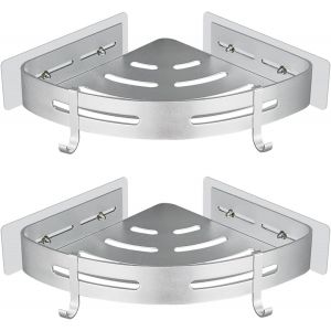 TIANYI-&Eacute;tag&egrave;re de Douche d'angle sans Per&ccedil;age Adh&eacute;sif Etagere de Rangement Douche Angle Organisateur Salle de Bain Argent en Aluminium Mural 2 Pi&egrave;ces Porte Gel Shampoing Douche - Neuf