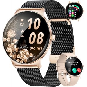 Montre Intelnte Pour Femme - Bluetooth - Appels Pour Android Ios - 100+ - Sport 1,43"" - Écran Amoled Always-On - Pour Femme - Filet Noir - Moniteur De Fréquence Cardiaque - Moniteur De - Neuf