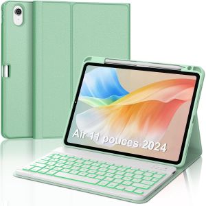 Clavier pour iPad Air 11"" 2024/2025 (M2/M3)/ Air 5ème/4ème génération 10.9"" avec Rétroéclairé, Coque Clavier pour iPad Pro 11"" 4/3/2/1 Gen, Clavier Français AZERTY Magnétique, Vert Clair - Neuf
