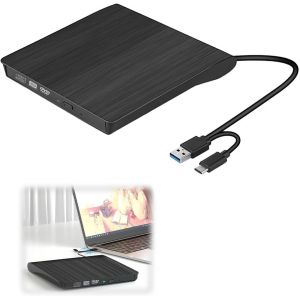KALANKA-Lecteur CD/DVD Externe pour PC USB 3.0 + Type-C Graveur Enregistreur Portable RW/ROM Ultra Mince 9.5mm Graveur CD/DVD Transmission Rapide Intégrée Windows/Mac OS Apple/iMac/Macbook/Laptop/Des - Neuf