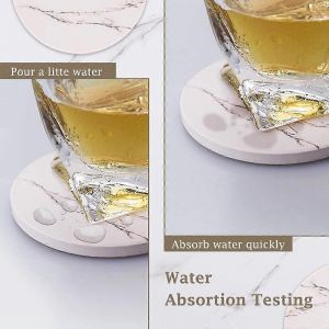 Pour Boissons,Ensemble De Sous-Verres En Pierre En Céramique Absorbante Avec Support En Métal,Base En Liège,Motif De Surface En Marbre,Tasses,Sets De Table Pour La Décoration Intérieure,Lot De 6 - Neuf