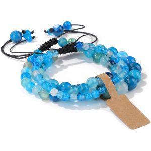 Kal-Bracelets En Pierre Naturelle Pour Hommes Et Femmes Bracelets En Pierre Naturels &Eacute;tir&eacute;s R&eacute;glables, 4mm-6mm-8mm M&eacute;ditation Bijoux Bo&icirc;te Cadeau Exquis - Neuf