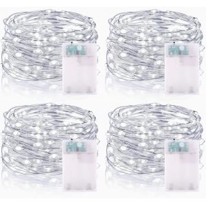 KAL-Guirlande Lumineuse Led &Agrave; Piles 5M 16.5Ft 50Led Micro Guirlande Led Pile Interieur Et Ext&eacute;rieur Pour Chambre No&euml;l Mariage Sapin Bocaux D&eacute;coration (4 Pi&egrave;ces, Blanc Froid) - Neuf